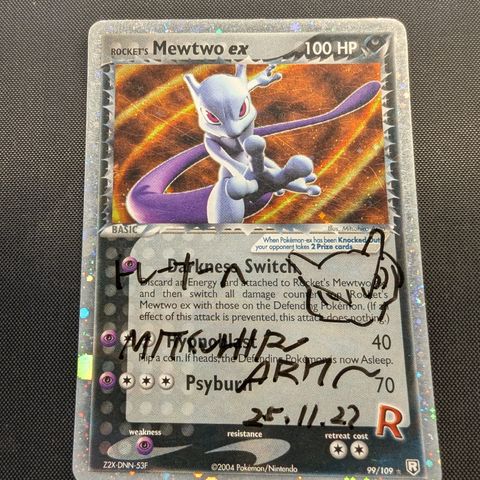 Mitsuhiro Arita Signert og Sketched Mewtwo Ex 99/109 💎