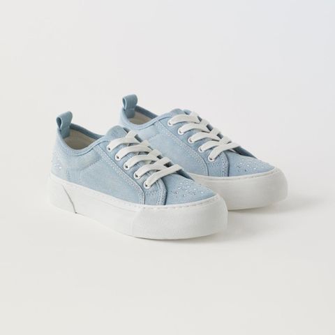 Denim sneakers/joggesko med strass str 29, Zara