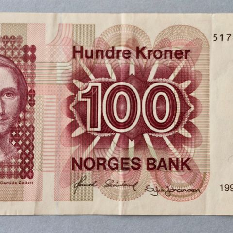 Seddel: 100 kr 1993-VI Camilla Collett