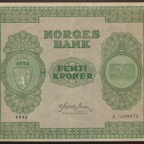 Norsk seddel - 50kr 1945 A kv 1+