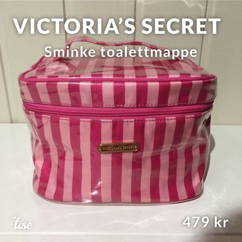 Flott og helt unik rosa stripete sminkemappe fra Victoria's Secret.