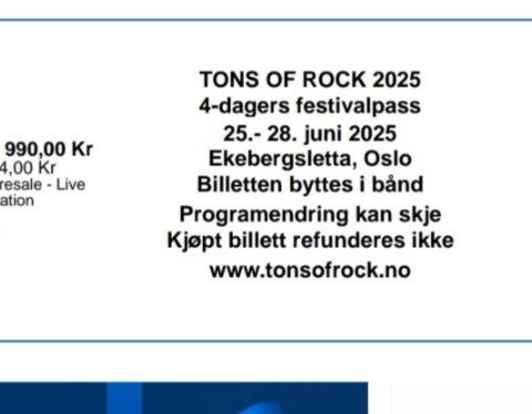 1 stk 4 dagers til Tons of Rock 2025