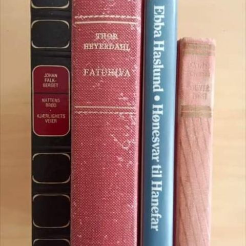 Diverse bøker; Heyerdahl, Dickens, Dumas, Falkberget