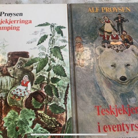 To bøker om Teskjekjerringa til salgs. Av Alf Prøysen.