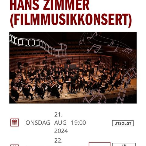 2 x Hans Zimmer konsert med SSO billetter tors 22 august