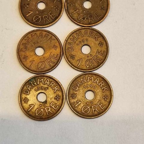 Lot 6 stk 1 øre Danmark 1927-1940