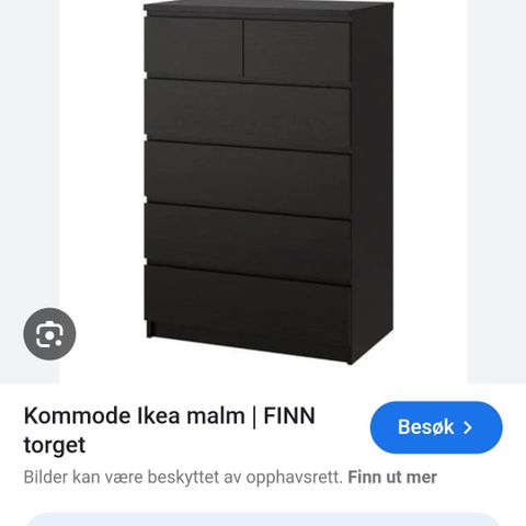 Malm kommode brunsvart, 6 skuffer ønskes kjøpt