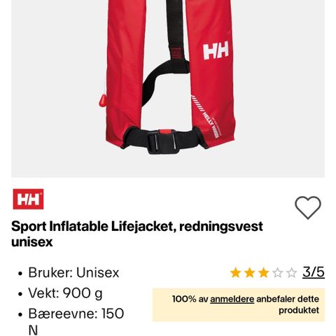 Sport Inflatable Lifejacket, redningsvest unisex