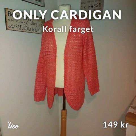 Korall farget cardigan i str M/38 fra Only.