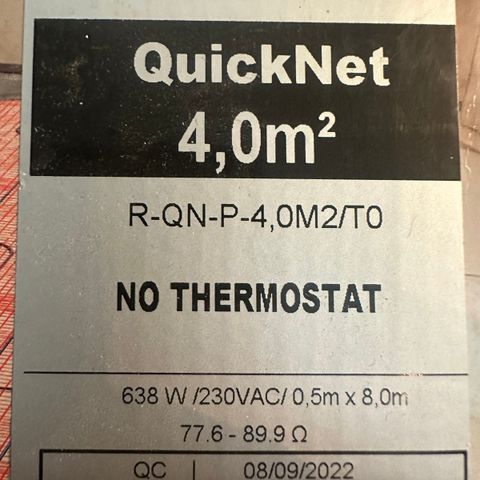 Raychem Varmematte QuickNet-160W/m2 4m2 640W