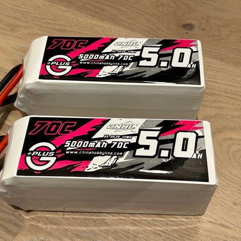 2 stk 6S 5000mah 70C EC5 (nye)