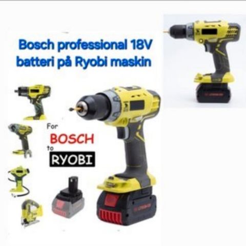 18V Adapter : Bosch proff (blå Bosch) batterier på Ryobi maskiner