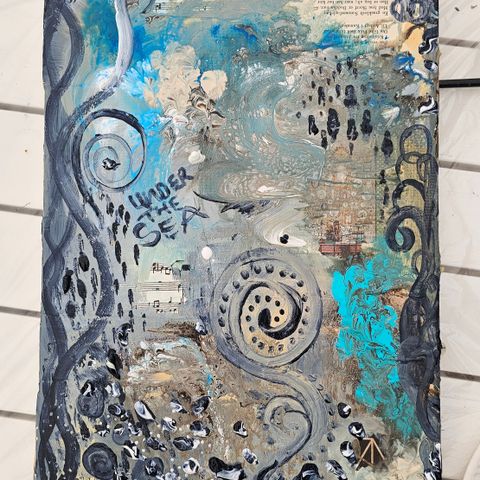 Handmade Abstract Acrylic Painting on Canvas with Decoupage (40x30 cm)