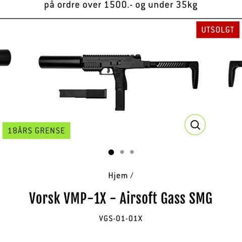 Airsoft. Vorsk VMP 1x Gass SMG selges. 2500kr