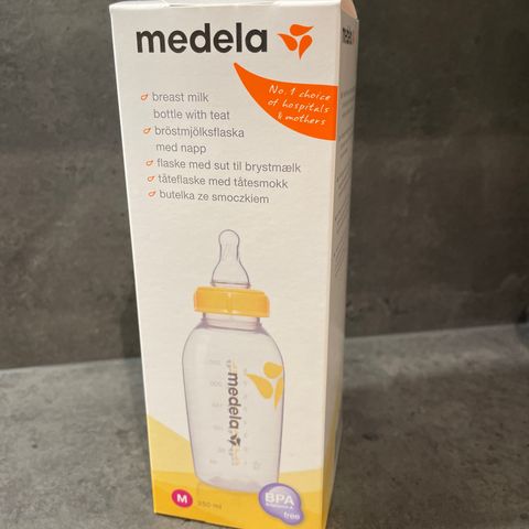 Ny uåpnet Medela tåteflaske m/smokk 250ml (M)