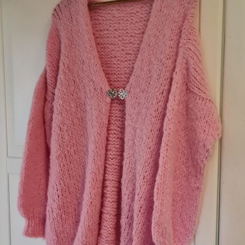 Hjemmestrikket jakke str L/XL, viking alpacca maya garn,  lyserosa