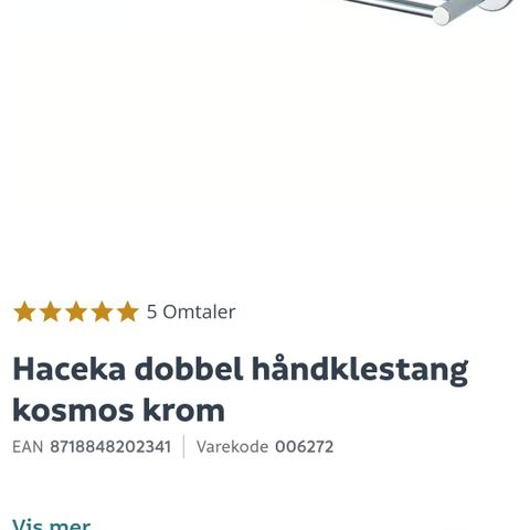 Dobbbel håndklestang  200 kr