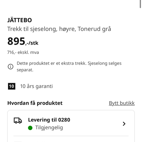 Helt nytt Jattebo sjeselong høyre tonerud grå