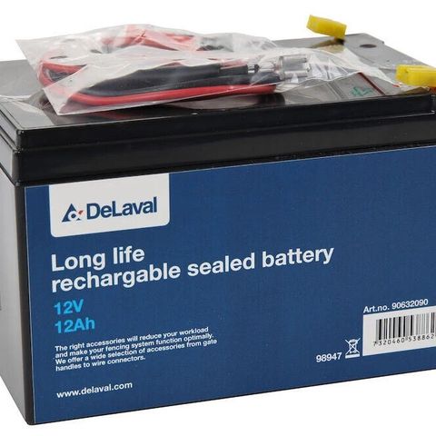 Oppladbart batteri 12V  Delaval til gjerdeapparat og solcelleanlegg