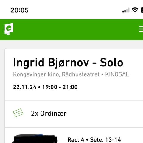 2 billetter Ingrid Bjørnov 22.nov, Kongsvinger