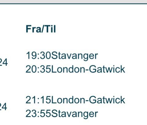 Flybilletter Stavanger - Gatwick selges