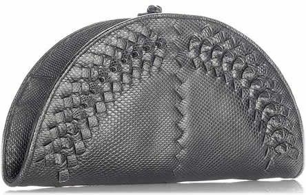 Bottega Veneta: Karung Fan clutch i sølvfarget skinn