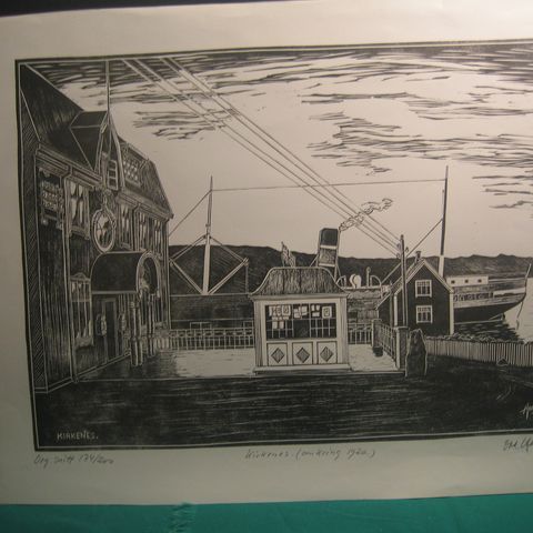 "Kirkenes (omkring 1920)" - Orig.snitt av Odd Harrong.