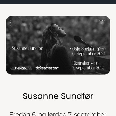 Sitteplasser x2 Susanne Sundfør i Spektrum