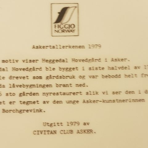 Askertallerker. Heggedal Hovedgård 1979 og Asker Prestegård 1981