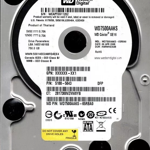 24 x Western Digital WD7500AAKS HDD 750GB 3.5" 7.2K SATA 3Gbps