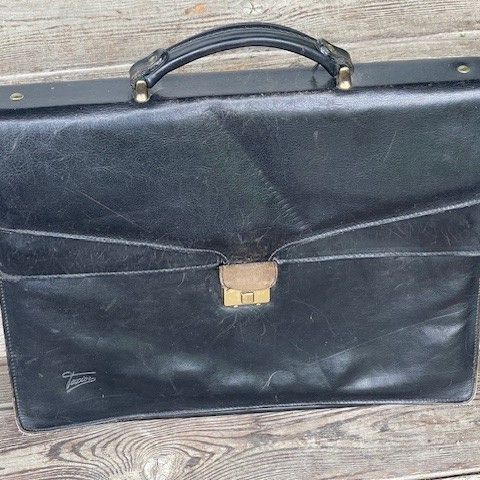 TEXIER Slim Briefcase Black Leather Briefcase