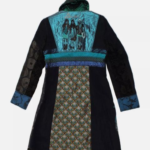 DESIGUAL Womens Graphic Overcoat  Blue Patchwork Cotton