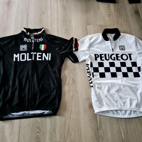 2x Santini retro cycling jerseys, Molteni & Peugeot, size L