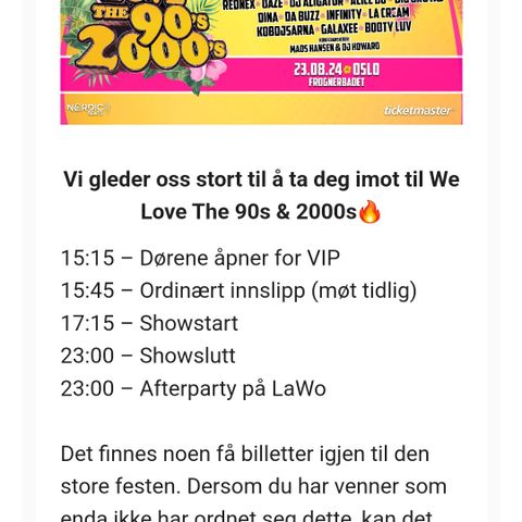 2 Vip biletter og Afterparty we love the 90s