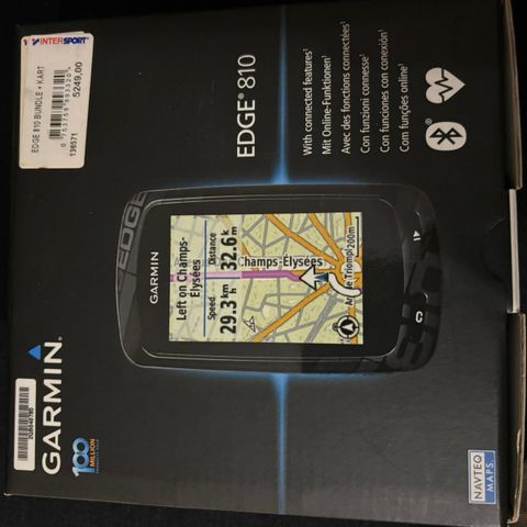 Garmin Edge 810 med fullt Europa kart (SD kort), pulsbelte og sykkelbrakett