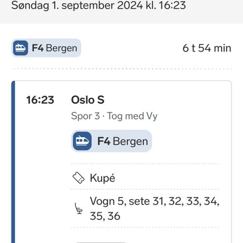 Togbilletter Oslo-Bergen 1. september