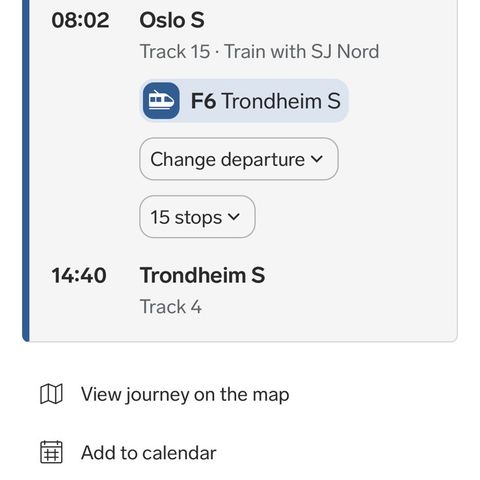 Togbillett/train ticket Oslo S Tromdheim 23/08 8:00