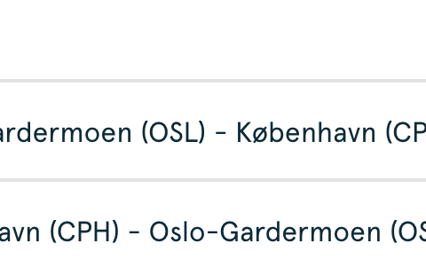 Fly Oslo-København 29.08. Retur Købehavn-Oslo 02.09.