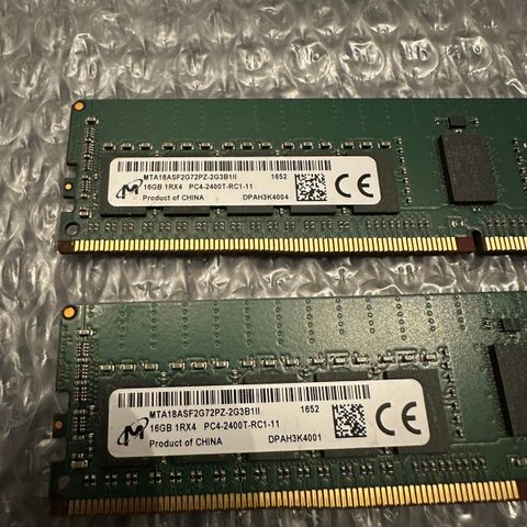 Ram brikker: 16GB 1Rx4 PC4-2400T RC1/RC2