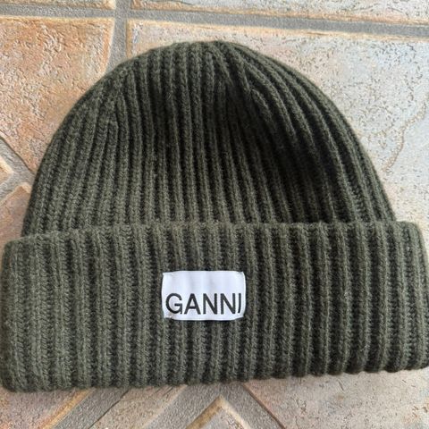 GANNI green woman’s wool rib knit beanie