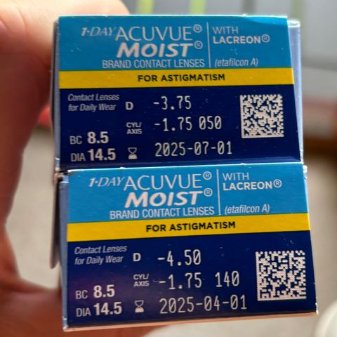 Acuvue moist dagslinser -3,75/1,75 og -4,50/1,75