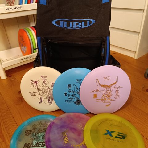 Discgolf sett. 6 discer og sekk til fin pris