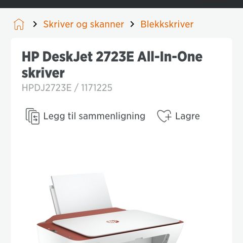 Svært lite brukt HP Deskjet 2723E skriver