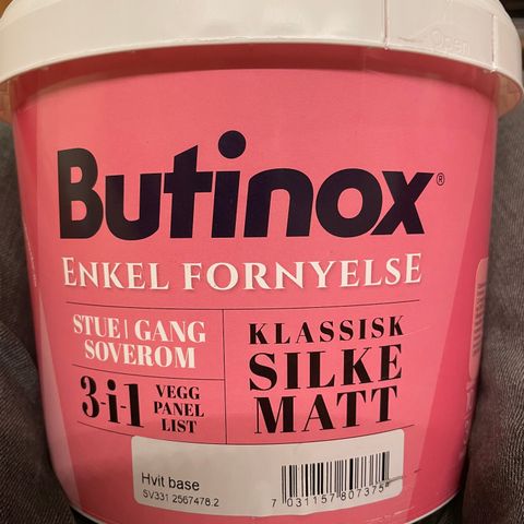 Butinox klassisk silke matt hvit base 3L maling ny uåpnet