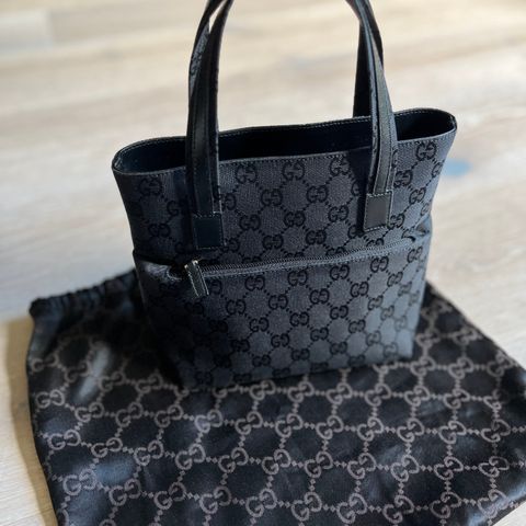 Vintage Gucci GG Pattern Handbag Black Canvas Mini Tote Bag/Veske