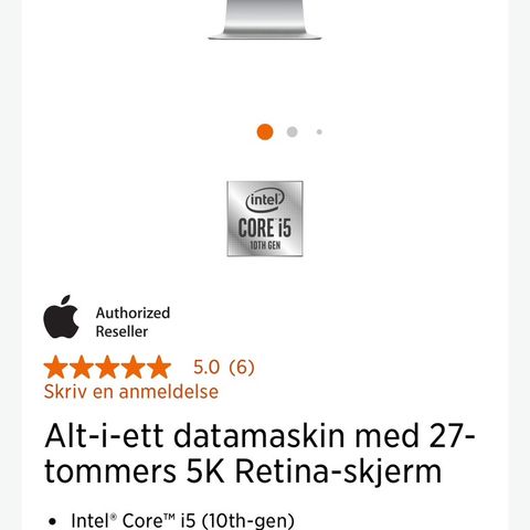 (NYPRIS)IMAC 2020 27" 5K RETINA STASJONÆR PC selges