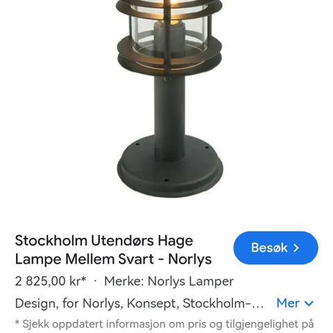 Stockholm Norlys utendørslampe/hagelampe/pullertlampe