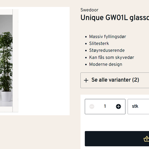 Swedoor Unique GW01L glassdør 90x210 cm hvit sammen med støydempende karmsett