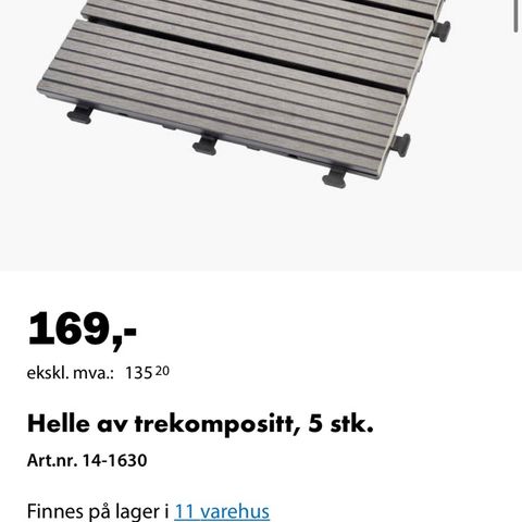 Heller av trekompositt selges  ca 76 heller