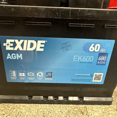 EXIDE AGM 12V  60ah   680 A startbatteri